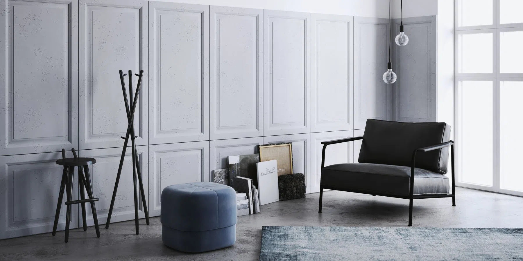 3D Concrete Wall Panels FRAMES in a living room | DecorMania UK